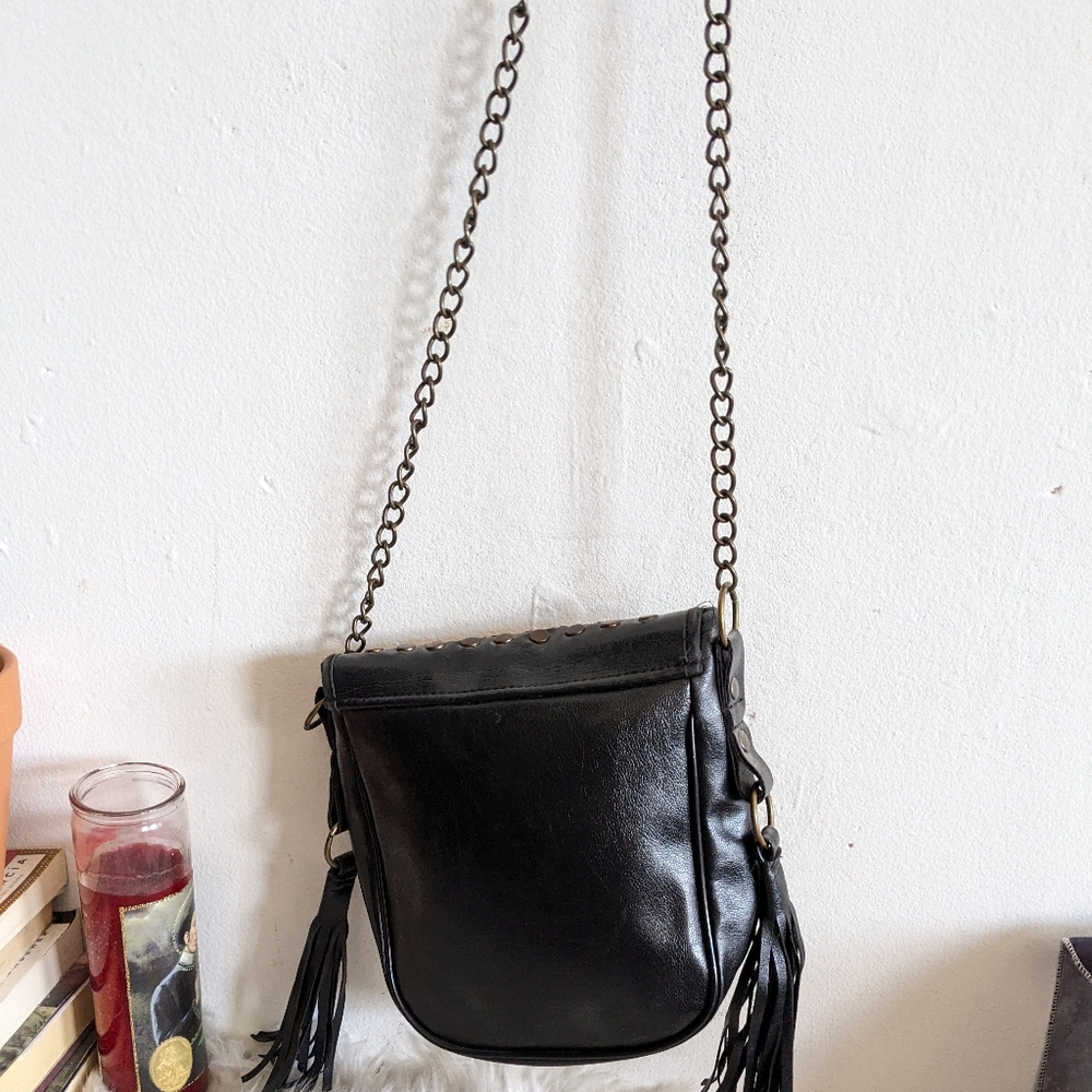 Dark Brown Leather Fringe Crossbody Bag - Picture 4 of 6